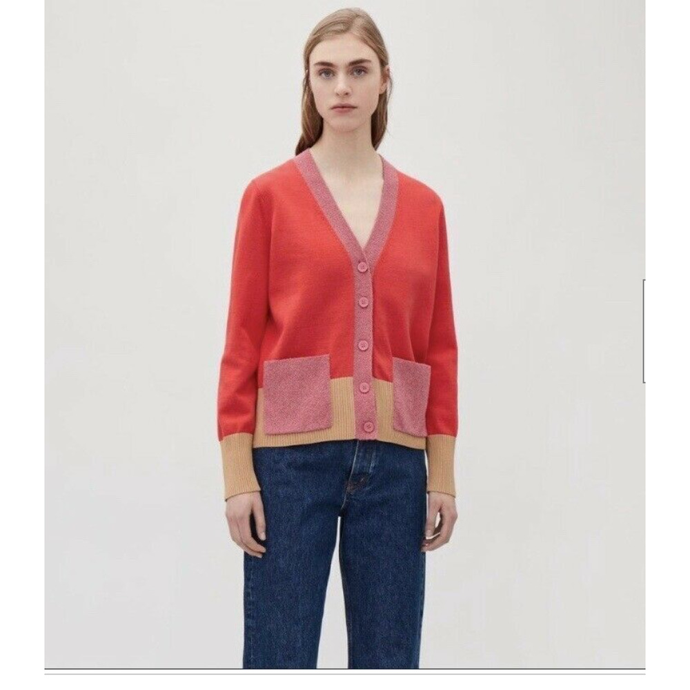COS Coral and Pink Colorblock V-Neck Cardigan